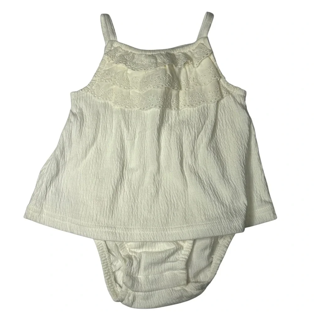 Carters Child of Mine Baby Girls White Eyelet Ruffle Top and Bloomer Set 3-6M